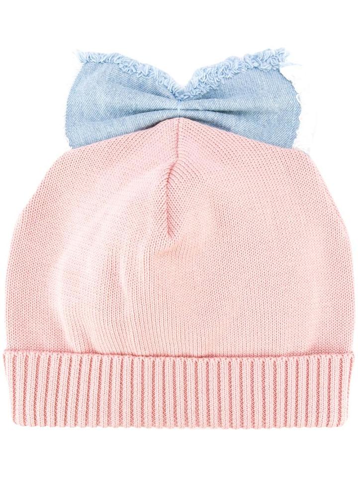 Federica Moretti - 'denim Bow Detail' Beanie - Women - Cotton - One Size, Pink/purple, Cotton