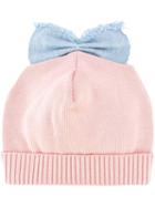 Federica Moretti - 'denim Bow Detail' Beanie - Women - Cotton - One Size, Pink/purple, Cotton