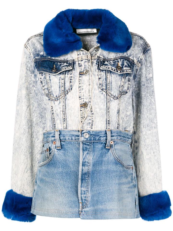 Night Market Fur Collar Patchwork Jacket - Blue