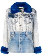 Night Market Fur Collar Patchwork Jacket - Blue