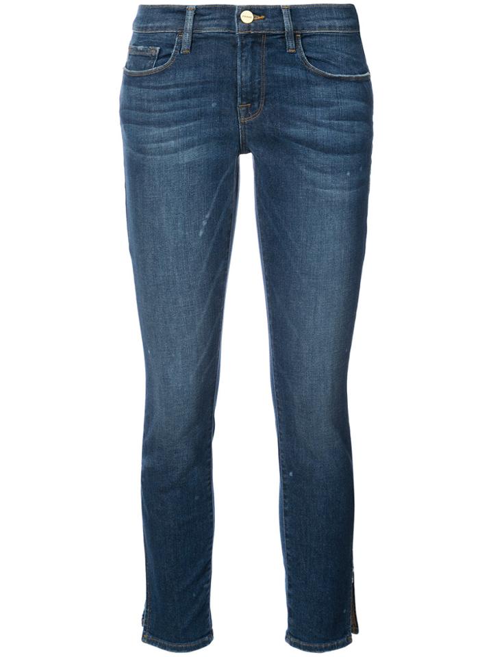 Frame Denim Cropped Jeans With Slits - Blue