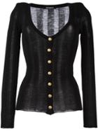 Balmain Striped Cardigan, Women's, Size: 34, Black, Wool