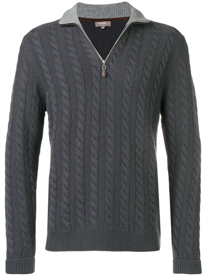 N.peal Cable Knit Half Zip Sweater - Grey