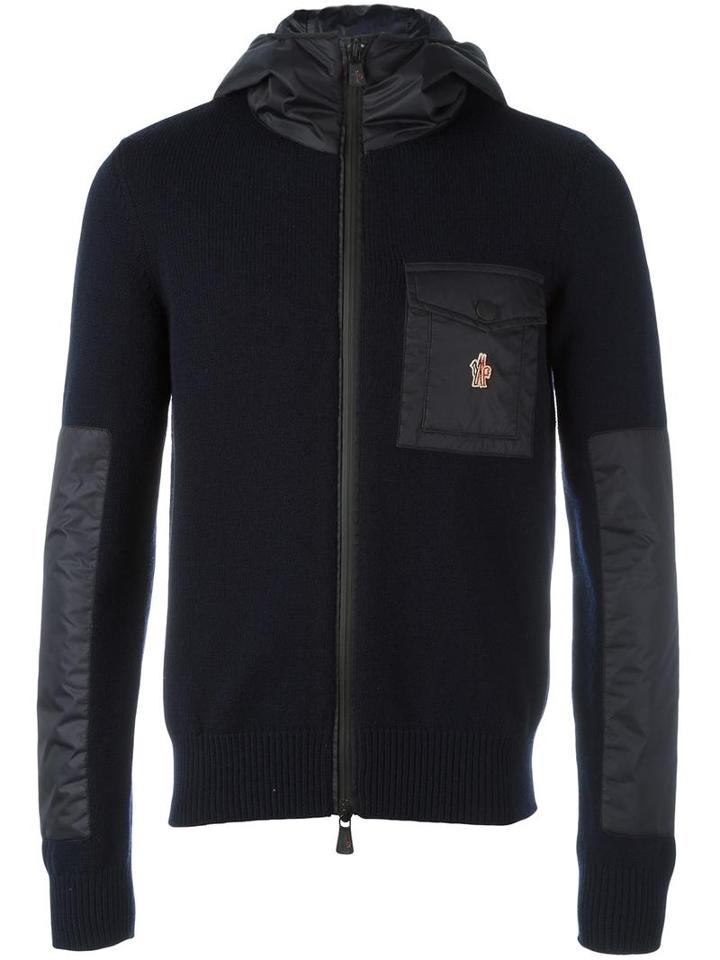 Moncler Grenoble Knitted Patchwork Hoodie, Men's, Size: Medium, Blue, Polyester/polyamide/wool