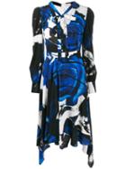 Alexander Mcqueen Graphic Print Draped Dress - Blue
