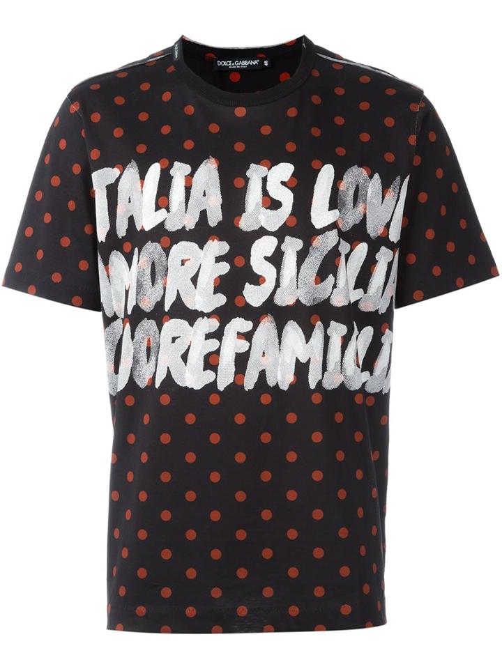 Dolce & Gabbana Italia Is Love Print T-shirt, Men's, Size: 52, Black, Cotton