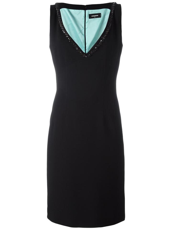 Dsquared2 Glass Stone Embellished Dress, Women's, Size: 44, Black, Polyester/virgin Wool/spandex/elastane/brass