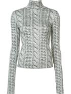 Christian Siriano Cable Knit Printed Roll Neck Top, Women's, Size: 6, Grey, Polyester