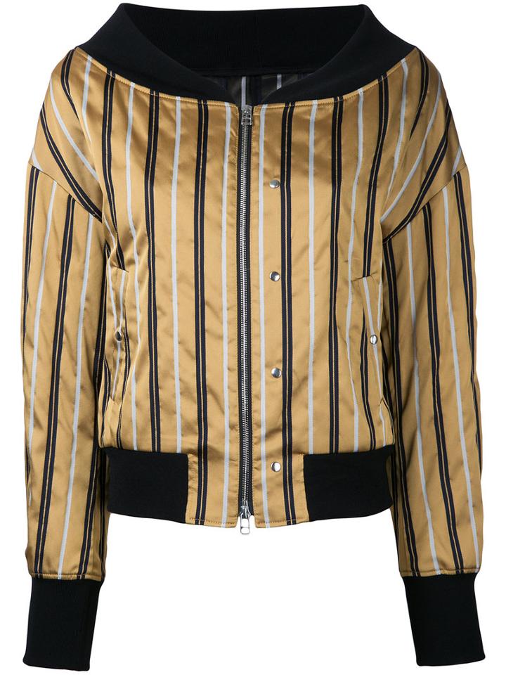 Le Ciel Bleu - Boat Neck Striped Bomber - Women - Polyester - 36, Yellow/orange, Polyester