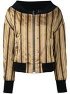 Le Ciel Bleu - Boat Neck Striped Bomber - Women - Polyester - 36, Yellow/orange, Polyester