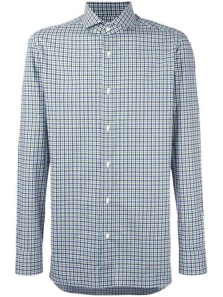 Borrelli Spread Collar Plaid Shirt, Men's, Size: 42, Green, Cotton