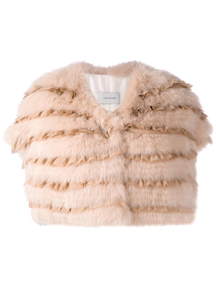 Yves Salomon Silk Panel Bolero - Pink & Purple