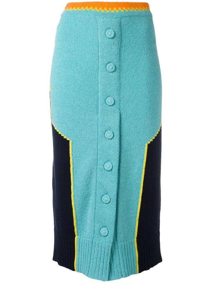 Maison Margiela - Paneled Knitted Skirt - Women - Cotton/polyamide - S, Women's, Turquoise, Cotton/polyamide