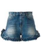 Msgm Ruffle Trim Shorts, Women's, Size: 42, Blue, Cotton/polyester