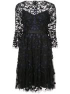 Needle & Thread Flared Sheer Floral Dress - Black