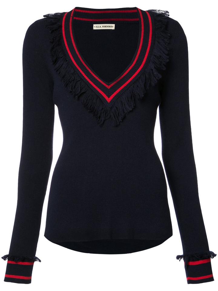 Ulla Johnson Frill V-neck Jumper, Women's, Size: 2, Blue, Cotton/cashmere