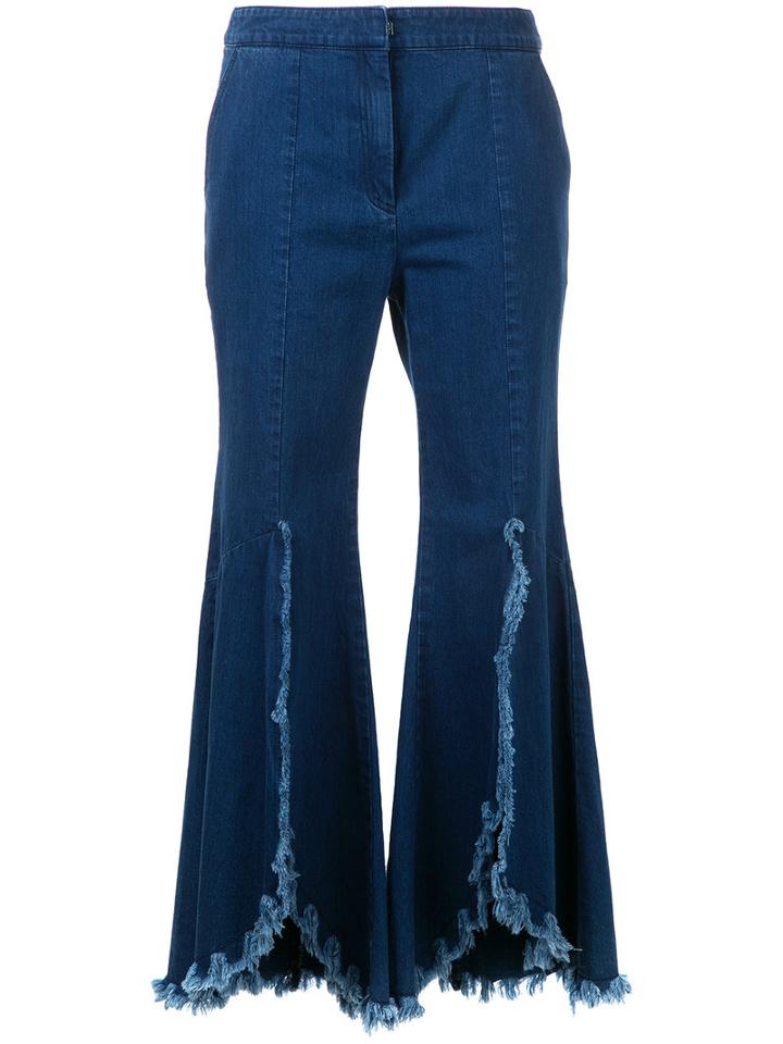 Goen.j - Ruffled Cropped Jeans - Women - Cotton - S, Blue, Cotton