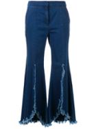 Goen.j - Ruffled Cropped Jeans - Women - Cotton - S, Blue, Cotton
