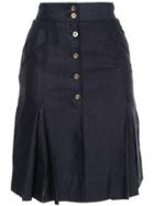 Chanel Vintage Logo Button Pleated Skirt - Blue