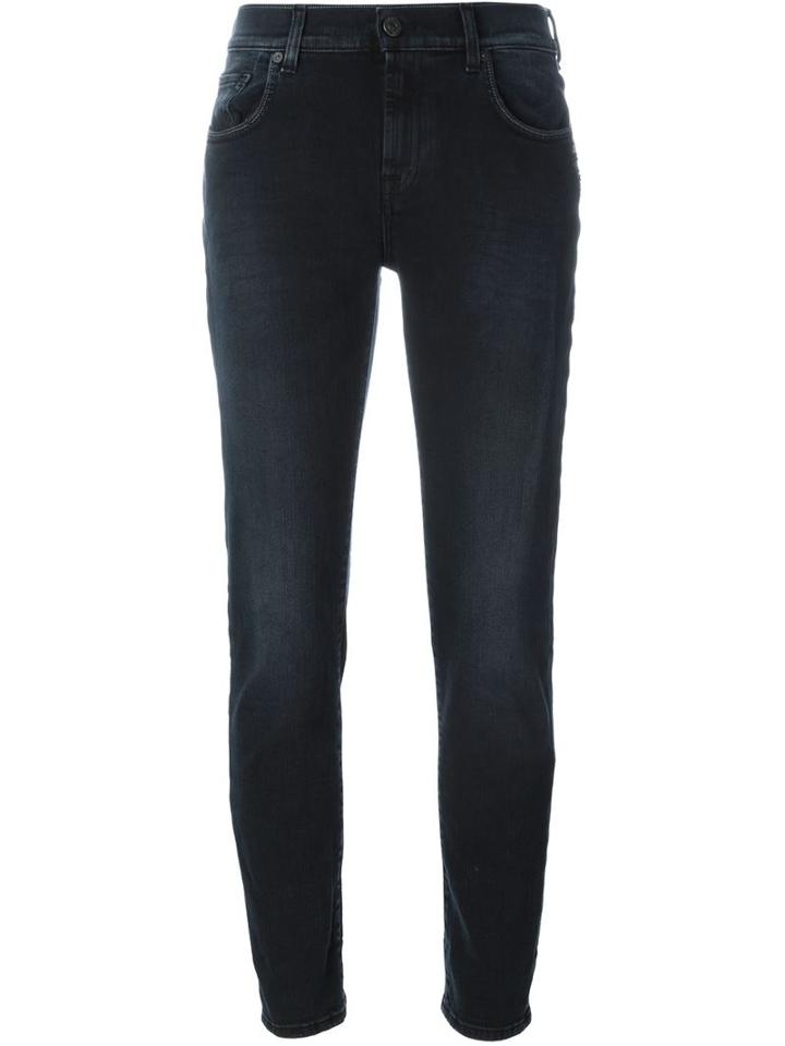 7 For All Mankind Cropped Slim Jeans, Women's, Size: 27, Black, Cotton/elastodiene/spandex/elastane