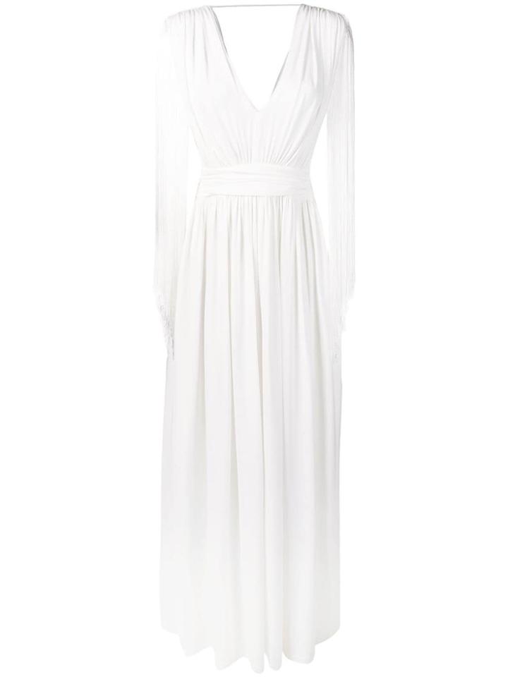 Alberta Ferretti Long Jersey Dress With Fringes - White