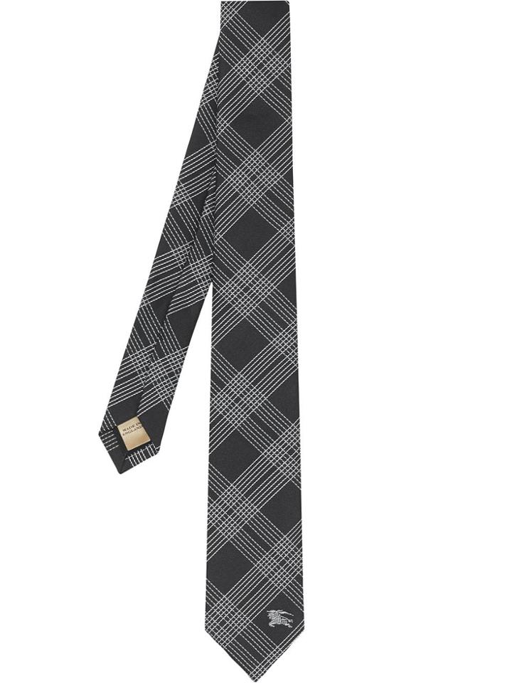 Burberry Modern Cut Check Silk Jacquard Tie - Black