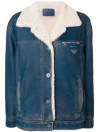 Prada Shearling Lined Leather Jacket - Blue