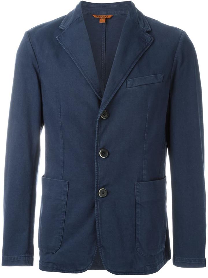 Barena Three Button Jacket, Men's, Size: 48, Blue, Cotton