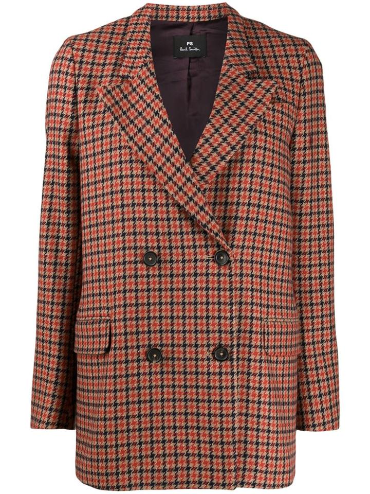 Ps Paul Smith Double Buttoned Houndstooth Jacket - Orange