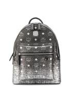 Mcm Logo Print Back Pack - Silver