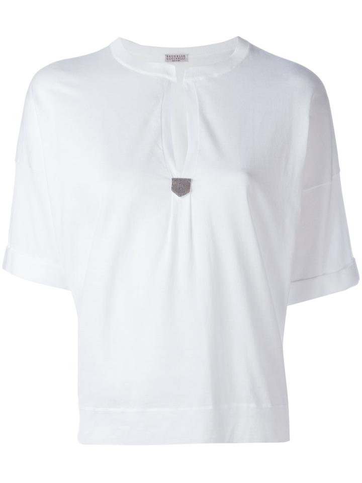 Brunello Cucinelli - Slit Chest Top - Women - Cotton - S, White, Cotton