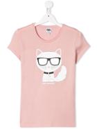 Karl Lagerfeld Kids Teen Choupette Print T-shirt - Pink