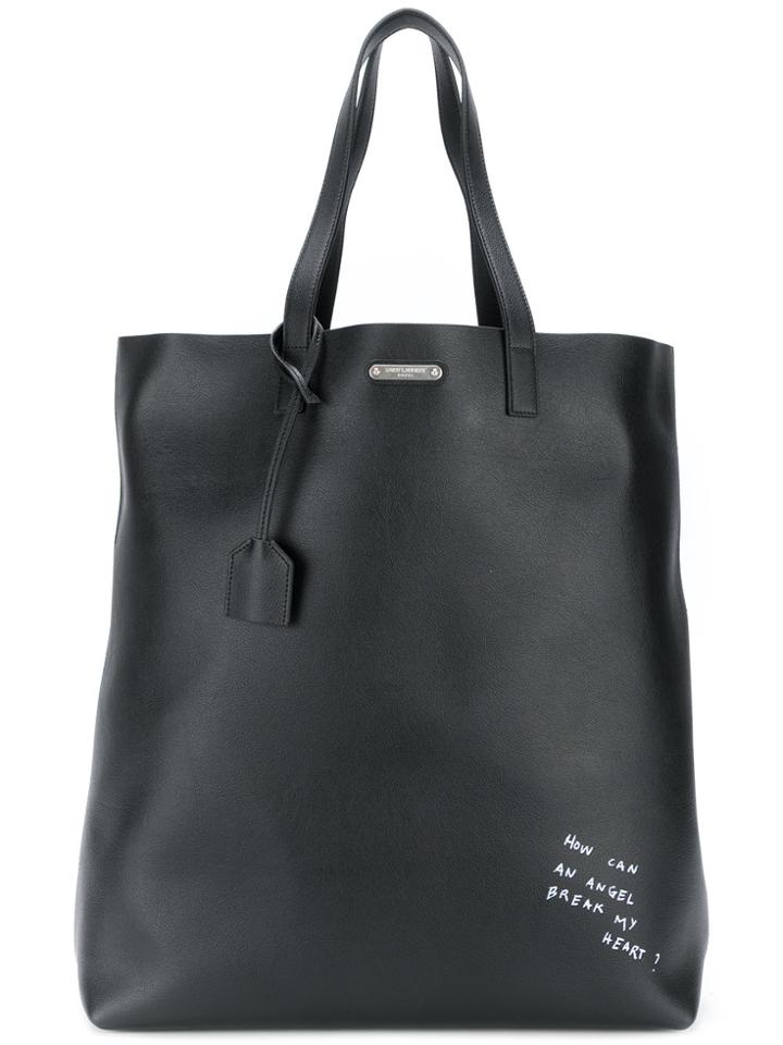 Saint Laurent Slogan Print Shopper Tote - Black