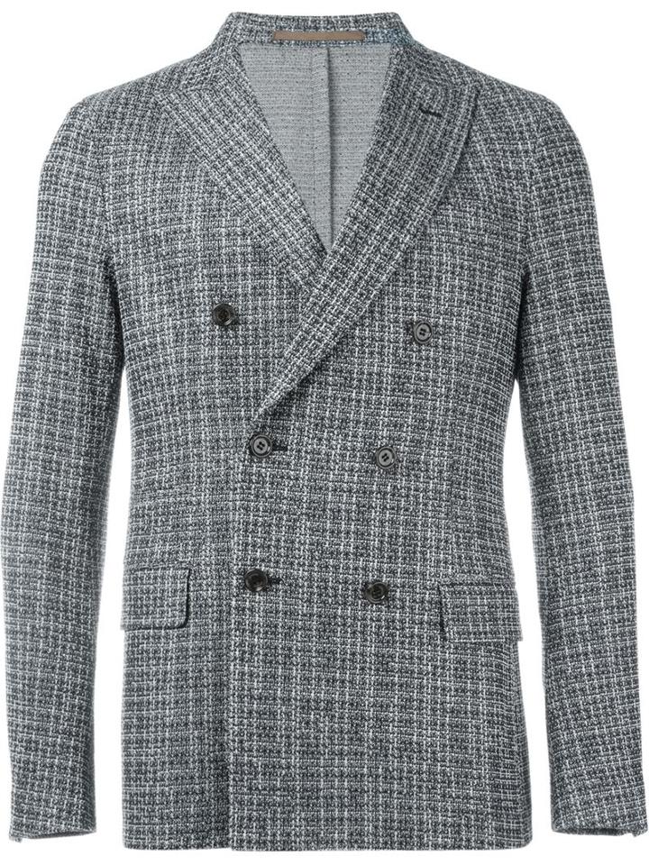 Eleventy Double Breasted Blazer, Men's, Size: 48, Black, Cotton