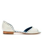Sarah Chofakian Peep Toe Leather Ballerinas - Blue