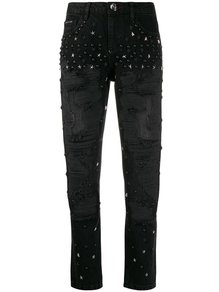 Philipp Plein Boyfriend Stars Embellished Jeans - Black