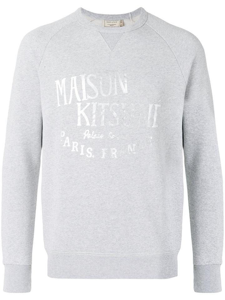 Maison Kitsuné Logo Print Sweatshirt, Men's, Size: Small, Grey, Cotton