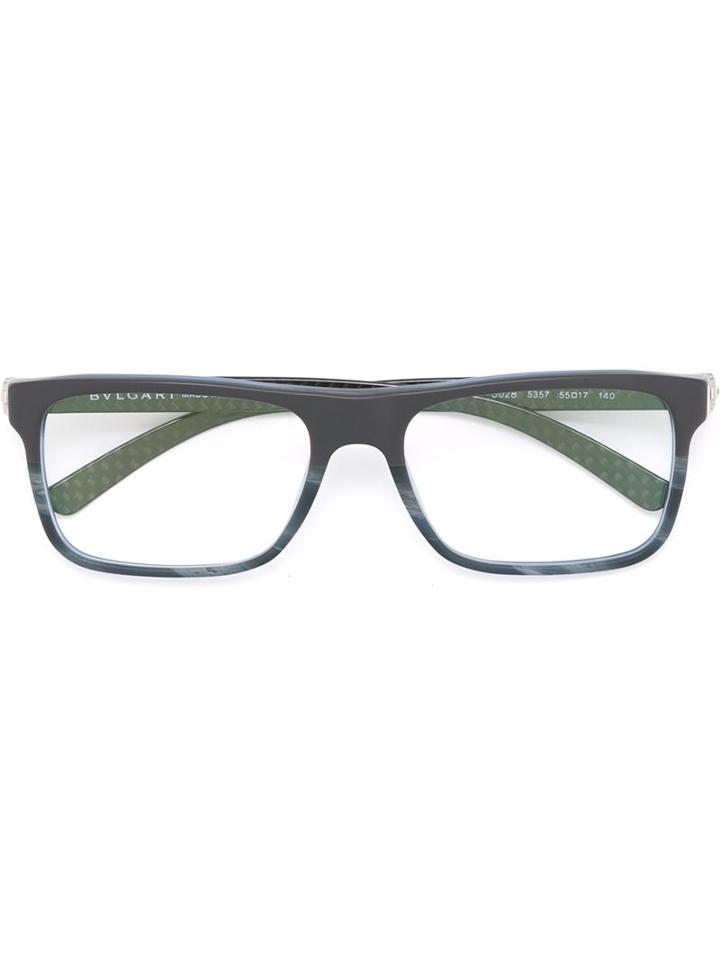 Bulgari Rectangular Frame Glasses, Grey, Acetate