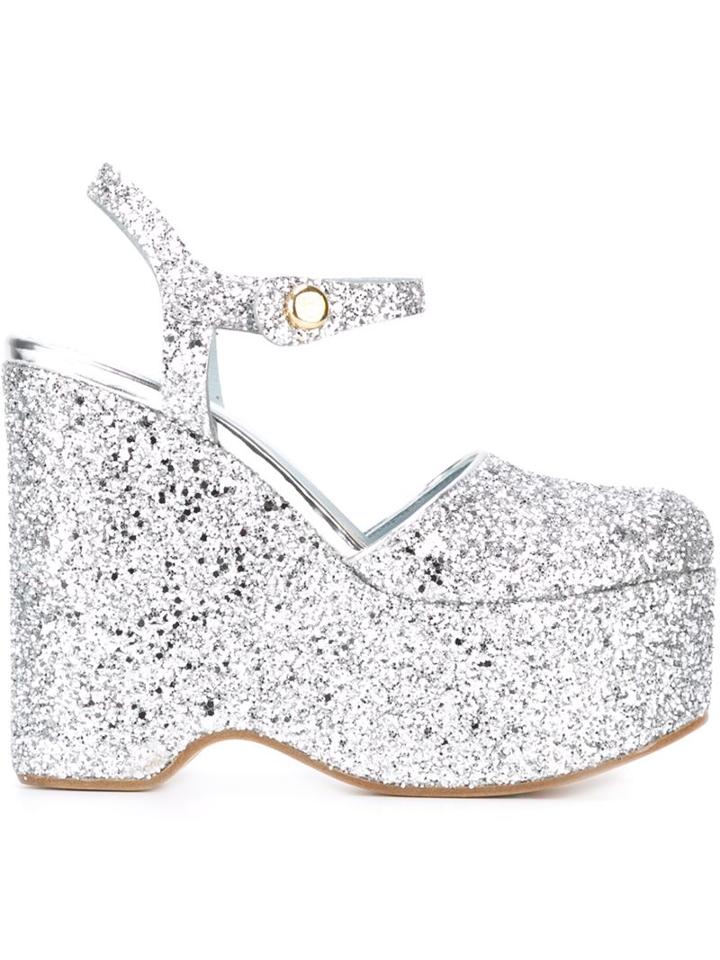 Chiara Ferragni Donna Platform Sandals, Women's, Size: 37, Grey, Pvc/leather