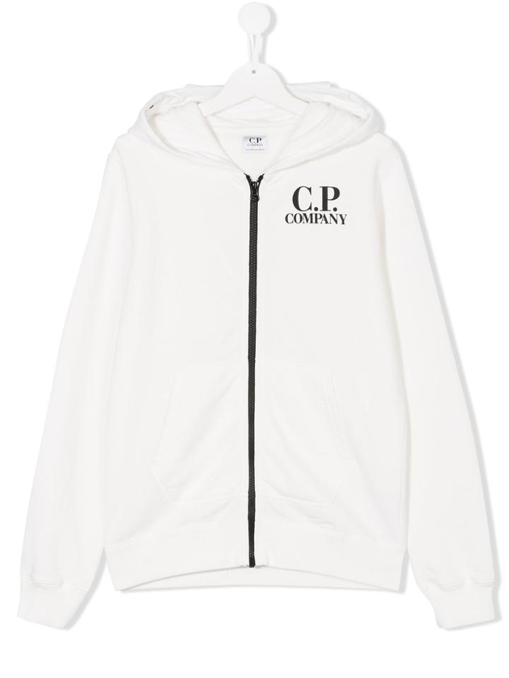 Cp Company Kids Teen Zipped Hoodie - White