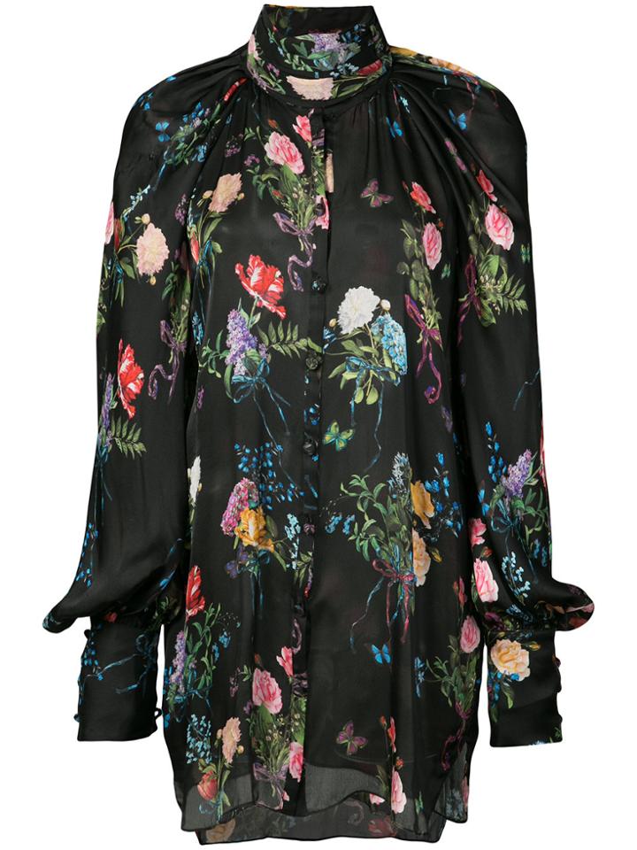 Monique Lhuillier Floral Print Balloon Sleeve Blouse - Black