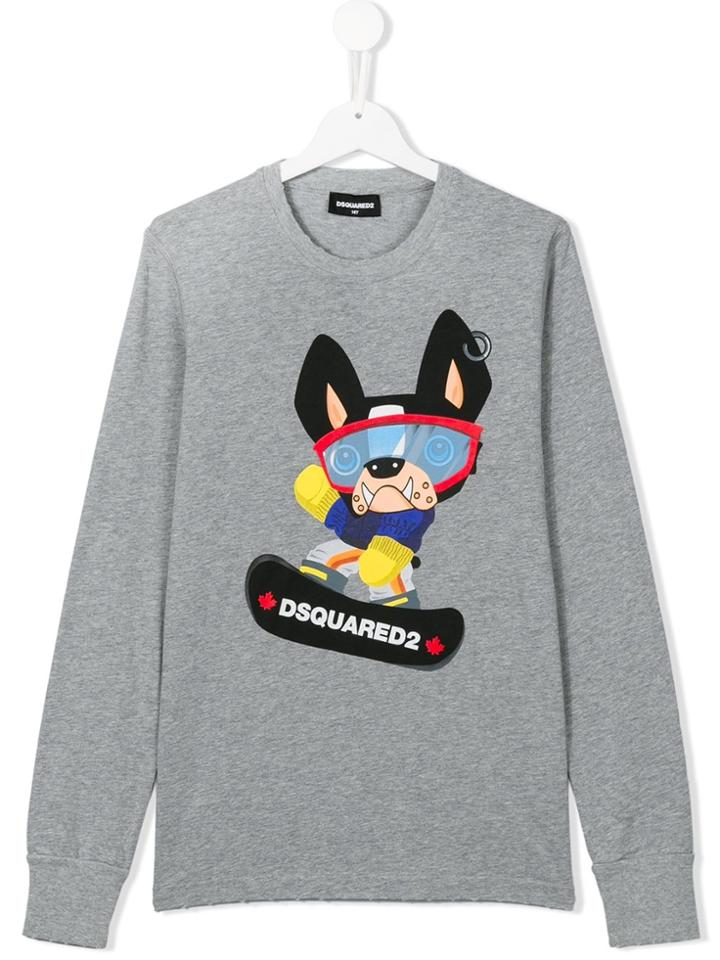 Dsquared2 Kids Snowboarding Dog Print T-shirt - Grey