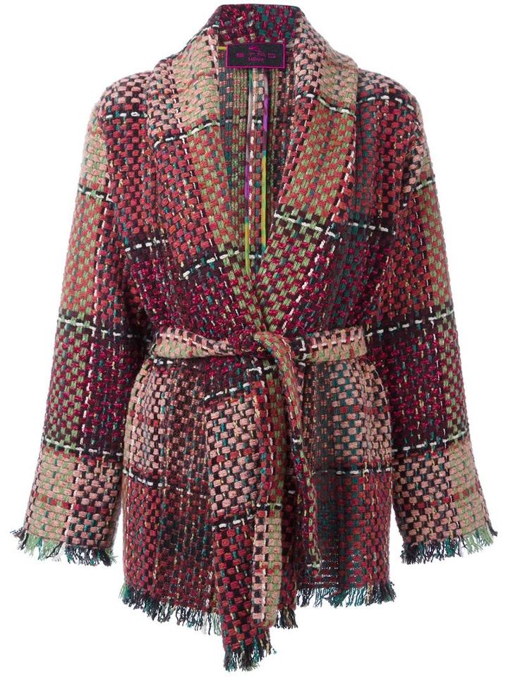 Etro Belted Coat, Women's, Size: 44, Cotton/acrylic/polyamide/wool