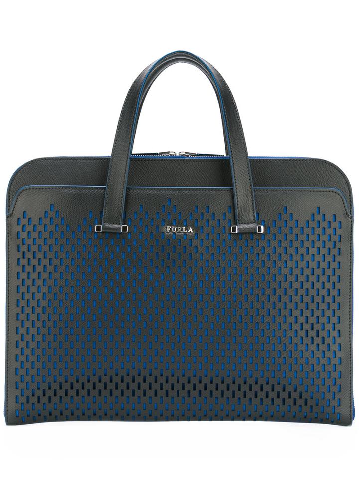 Furla Perforated Decoration Flat Tote, Men's, Black, Leather