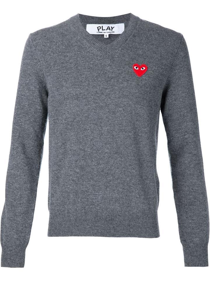 Comme Des Garçons Play Embroidered Heart Jumper, Men's, Size: Medium, Grey, Wool