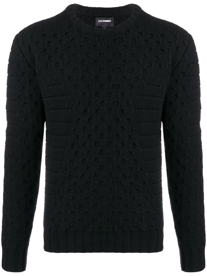 Les Hommes Eyelet Knitted Sweater - Black