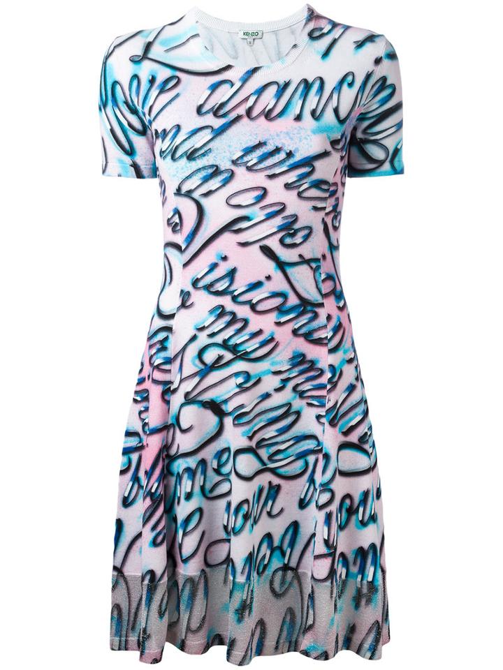 Kenzo Disco Lyrics Printed Dress, Women's, Size: Xs, Pink/purple, Cotton/viscose/spandex/elastane