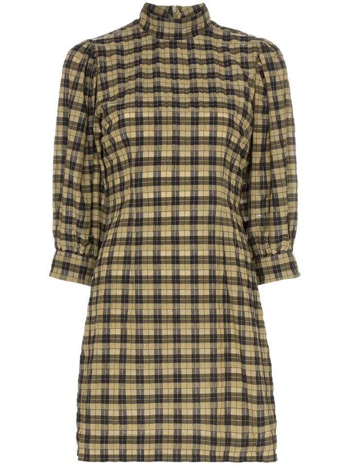 Ganni Charron Checked Dress - Green