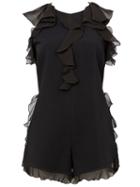 Giamba Ruffled Trim Playsuit, Women's, Size: 40, Black, Silk/polyester/spandex/elastane/viscose