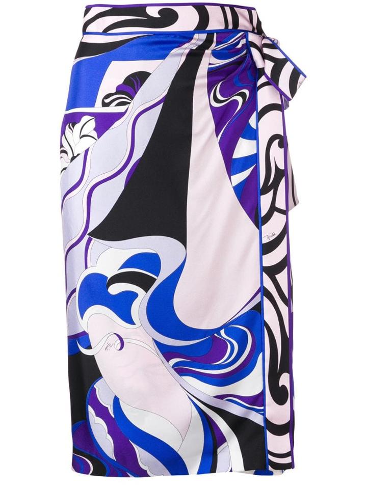 Emilio Pucci Hanami Print Silk Wrap Skirt - Blue